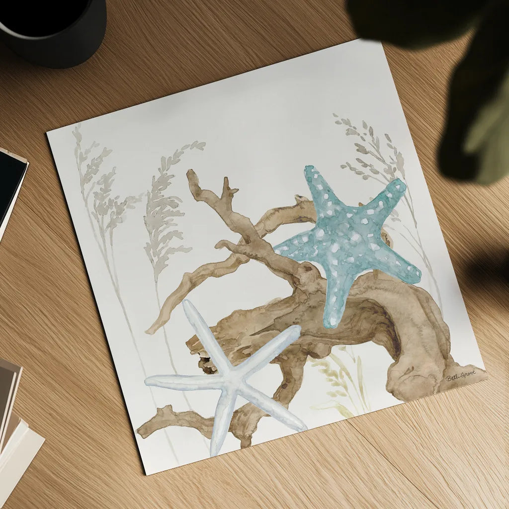 Soft Shores III by Beth Grove. Shown as a detailed flat fine art print, highlighting archival giclee quality. Available as an archival giclee rolled canvas, fine art paper, or poster print. SKU 72854a.