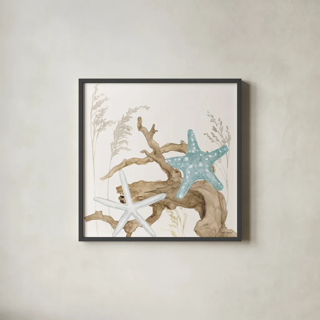 Soft Shores III by Beth Grove. Shown in a sleek black glass frame for a contemporary gallery look. Available as an archival giclee rolled canvas, fine art paper, or poster print. SKU 72854a.