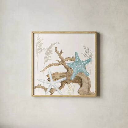 Soft Shores III by Beth Grove. Shown in a natural wood glass frame for a timeless modern aesthetic. Available as an archival giclee rolled canvas, fine art paper, or poster print. SKU 72854a.