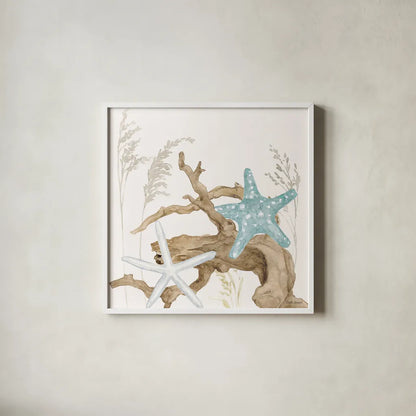 Soft Shores III by Beth Grove. Shown in a crisp white glass frame for a clean and minimalist style. Available as an archival giclee rolled canvas, fine art paper, or poster print. SKU 72854a.