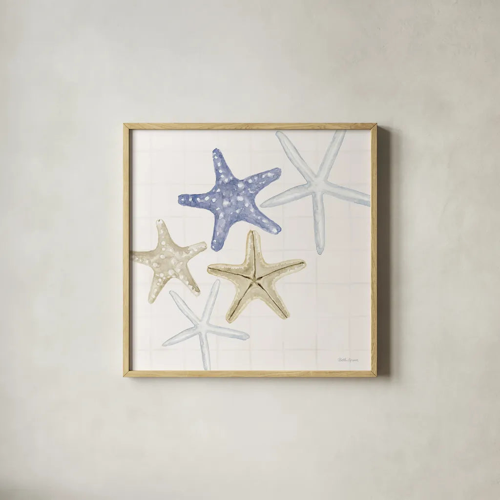 Soft Shores IV by Beth Grove. Shown in a natural wood glass frame for a timeless modern aesthetic. Available as an archival giclee rolled canvas, fine art paper, or poster print. SKU 72855a.