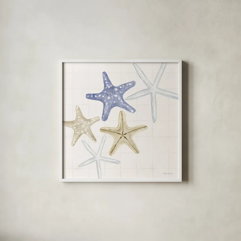 Soft Shores IV by Beth Grove. Shown in a crisp white glass frame for a clean and minimalist style. Available as an archival giclee rolled canvas, fine art paper, or poster print. SKU 72855a.