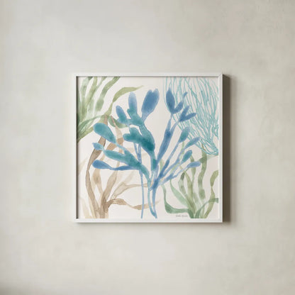 Soft Shores IX by Beth Grove. Shown in a crisp white glass frame for a clean and minimalist style. Available as an archival giclee rolled canvas, fine art paper, or poster print. SKU 72860a.