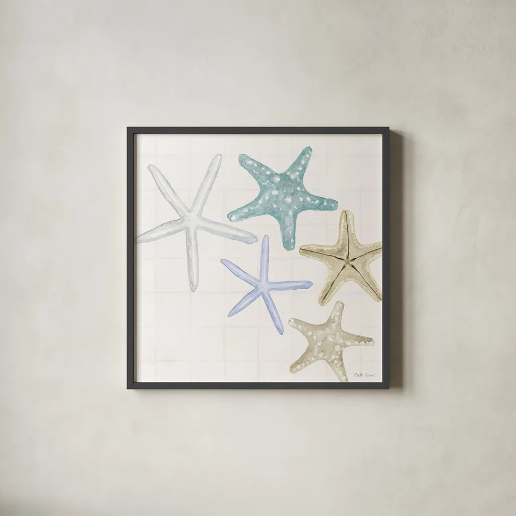 Soft Shores V by Beth Grove. Shown in a sleek black glass frame for a contemporary gallery look. Available as an archival giclee rolled canvas, fine art paper, or poster print. SKU 72856a.