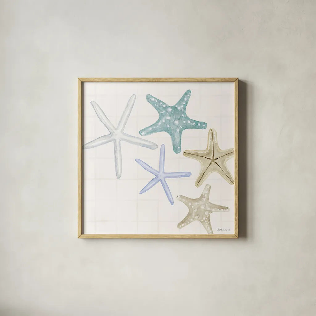 Soft Shores V by Beth Grove. Shown in a natural wood glass frame for a timeless modern aesthetic. Available as an archival giclee rolled canvas, fine art paper, or poster print. SKU 72856a.