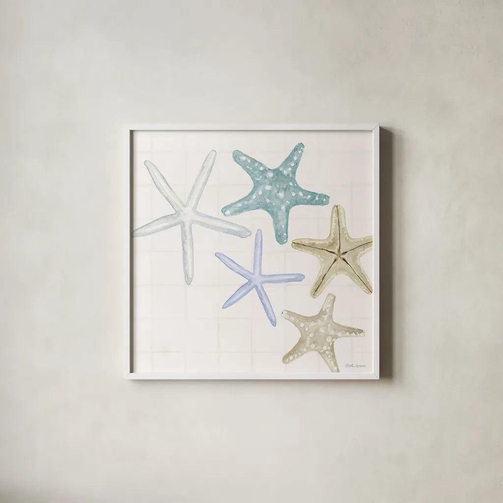 Soft Shores V by Beth Grove. Shown in a crisp white glass frame for a clean and minimalist style. Available as an archival giclee rolled canvas, fine art paper, or poster print. SKU 72856a.