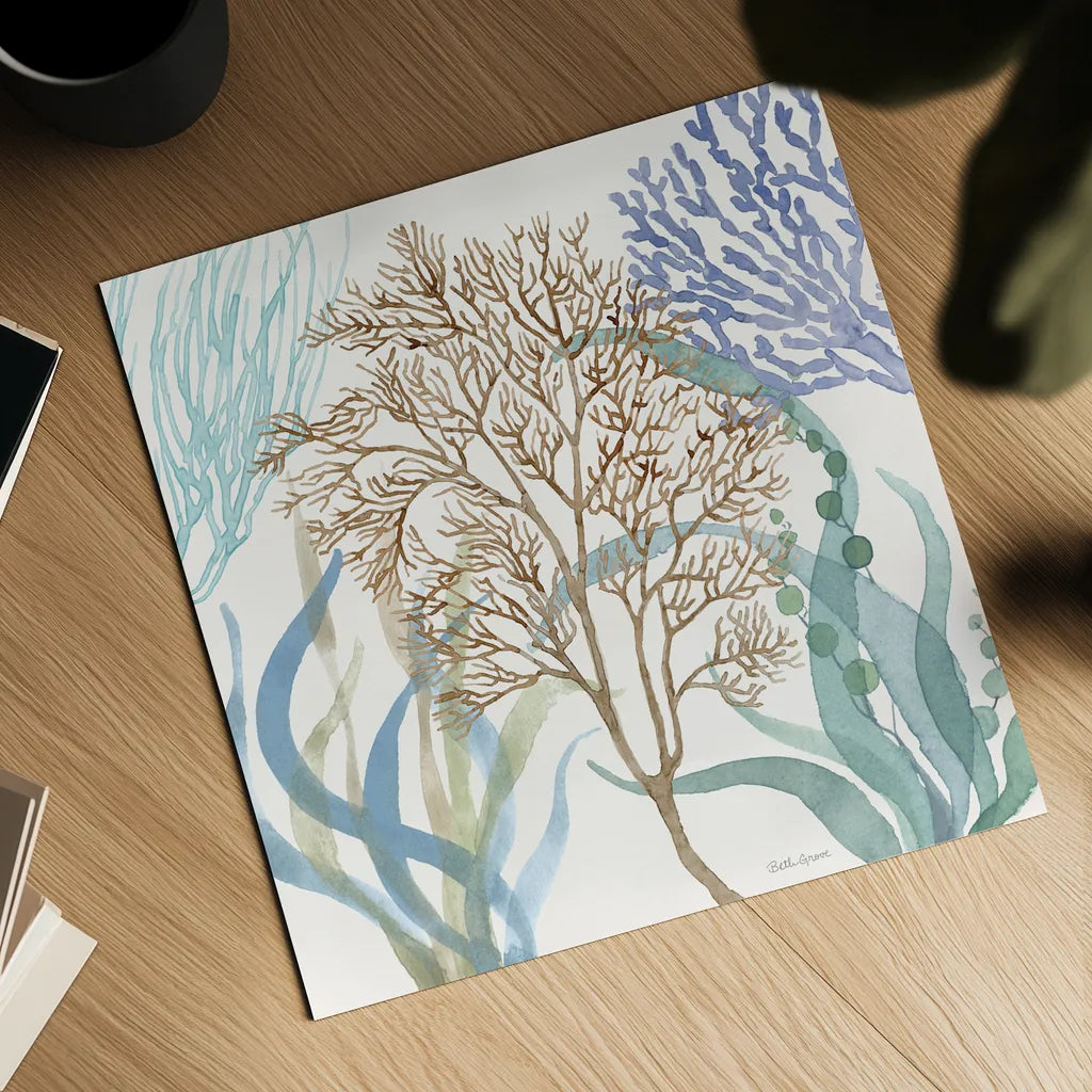 Soft Shores VII by Beth Grove. Shown as a detailed flat fine art print, highlighting archival giclee quality. Available as an archival giclee rolled canvas, fine art paper, or poster print. SKU 72858a.