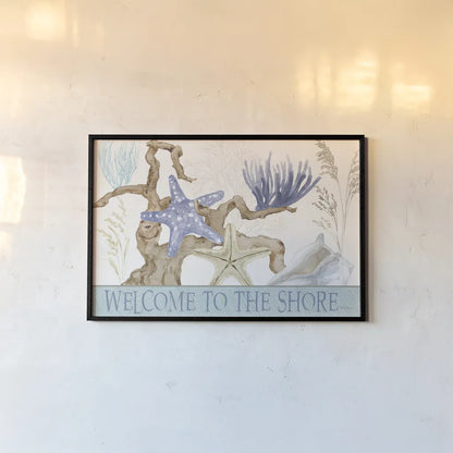 Soft Shores Welcome by Beth Grove. shown as a paper print in a black flame. Available as a archival giclee rolled canvas, fine art paper, or poster print. SKU 74507i.