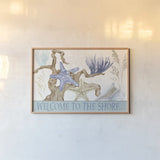 Soft Shores Welcome by Beth Grove. shown as a paper print in a natural frame. Available as a archival giclee rolled canvas, fine art paper, or poster print. SKU 74507i.