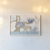 Soft Shores Welcome by Beth Grove. shown as a paper print in a white frame. Available as a archival giclee rolled canvas, fine art paper, or poster print. SKU 74507i.