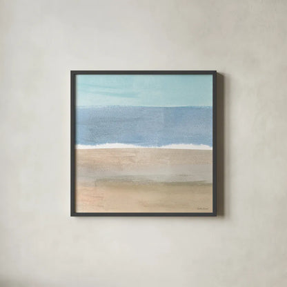 Soft Shores X by Beth Grove. Shown in a sleek black glass frame for a contemporary gallery look. Available as an archival giclee rolled canvas, fine art paper, or poster print. SKU 72861a.