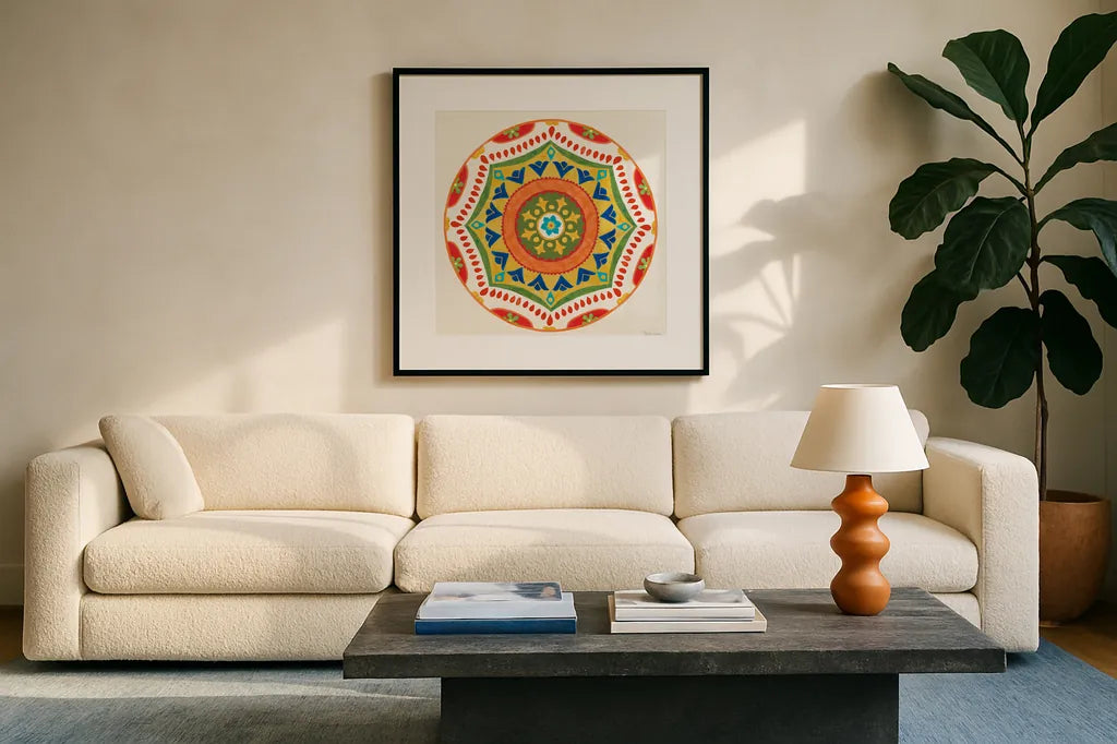 Spice Love III by Beth Grove. Displayed in a glass frame with matte in a clean modern living room. Available as an archival giclee rolled canvas, fine art paper, or poster print. SKU 88043a.