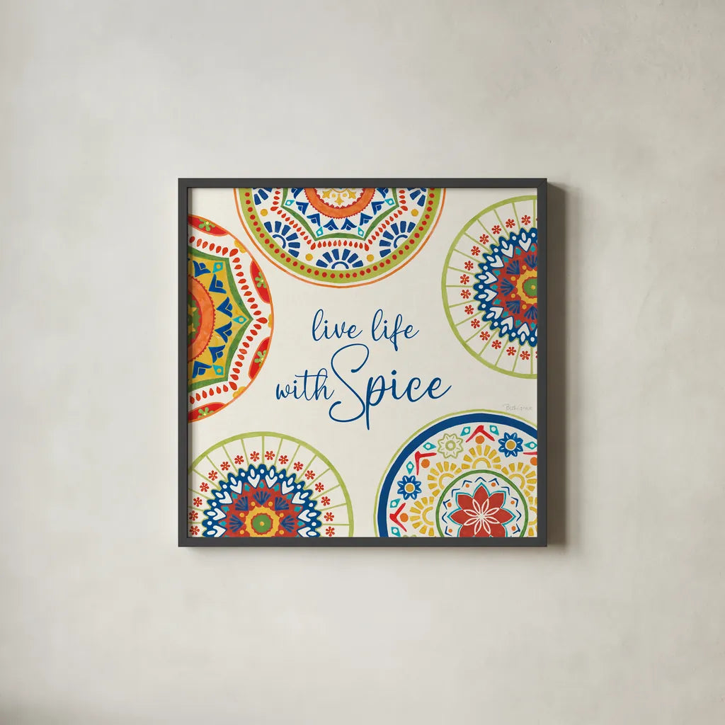 Spice Love VII by Beth Grove. Shown in a sleek black glass frame for a contemporary gallery look. Available as an archival giclee rolled canvas, fine art paper, or poster print. SKU 88047a.