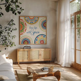 Spice Love VII by Beth Grove. Shown in a natural wood frame in a cozy modern living room. Available as an archival giclee rolled canvas, fine art paper, or poster print. SKU 88047a.