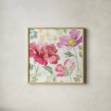 Springtime Bloom II by Beth Grove. Shown in a natural wood glass frame for a timeless modern aesthetic. Available as an archival giclee rolled canvas, fine art paper, or poster print. SKU 50043a.