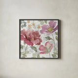 Springtime Bloom II Dark by Beth Grove. Shown in a sleek black glass frame for a contemporary gallery look. Available as an archival giclee rolled canvas, fine art paper, or poster print. SKU 54533a.