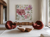 Springtime Bloom II Dark by Beth Grove. Shown as extra-large giant wall art in a modern living room. Available as an archival giclee rolled canvas, fine art paper, or poster print. SKU 54533a.