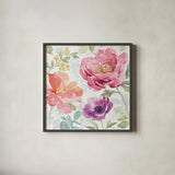 Springtime Bloom III by Beth Grove. Shown in a sleek black glass frame for a contemporary gallery look. Available as an archival giclee rolled canvas, fine art paper, or poster print. SKU 50044a.