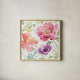 Springtime Bloom III by Beth Grove. Shown in a natural wood glass frame for a timeless modern aesthetic. Available as an archival giclee rolled canvas, fine art paper, or poster print. SKU 50044a.