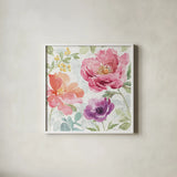 Springtime Bloom III by Beth Grove. Shown in a crisp white glass frame for a clean and minimalist style. Available as an archival giclee rolled canvas, fine art paper, or poster print. SKU 50044a.