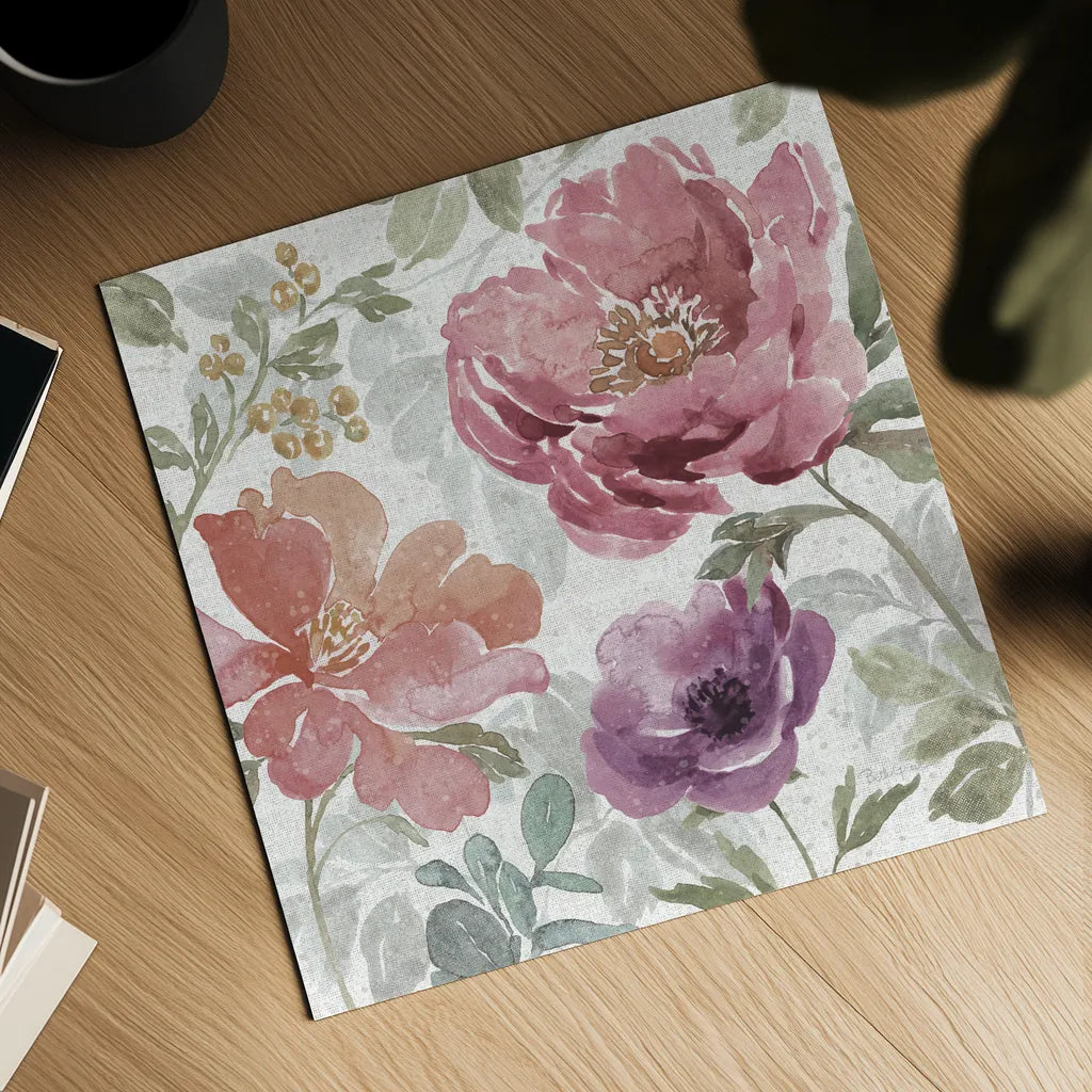 Springtime Bloom III Dark by Beth Grove. Shown as a detailed flat fine art print, highlighting archival giclee quality. Available as an archival giclee rolled canvas, fine art paper, or poster print. SKU 54534a.