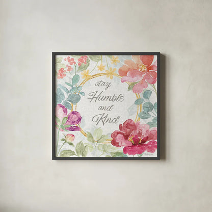 Springtime Bloom V by Beth Grove. Shown in a sleek black glass frame for a contemporary gallery look. Available as an archival giclee rolled canvas, fine art paper, or poster print. SKU 50046a.