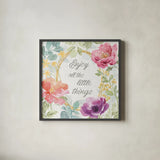 Springtime Bloom VI by Beth Grove. Shown in a sleek black glass frame for a contemporary gallery look. Available as an archival giclee rolled canvas, fine art paper, or poster print. SKU 50047a.