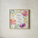 Springtime Bloom VI by Beth Grove. Shown in a natural wood glass frame for a timeless modern aesthetic. Available as an archival giclee rolled canvas, fine art paper, or poster print. SKU 50047a.