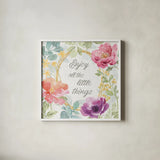 Springtime Bloom VI by Beth Grove. Shown in a crisp white glass frame for a clean and minimalist style. Available as an archival giclee rolled canvas, fine art paper, or poster print. SKU 50047a.