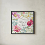 Springtime Bloom VII by Beth Grove. Shown in a sleek black glass frame for a contemporary gallery look. Available as an archival giclee rolled canvas, fine art paper, or poster print. SKU 50048a.