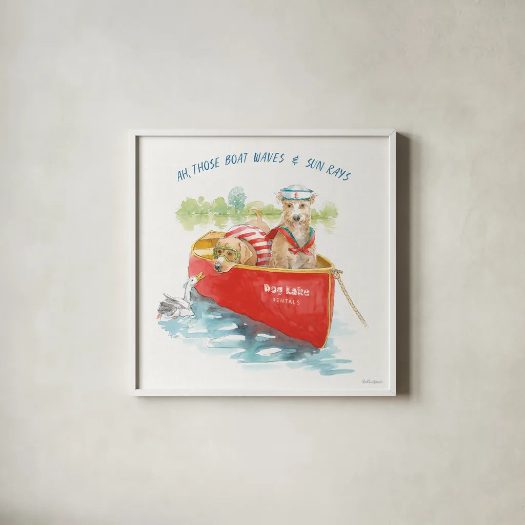 Summer Fun I by Beth Grove. Shown in a crisp white glass frame for a clean and minimalist style. Available as an archival giclee rolled canvas, fine art paper, or poster print. SKU 73988a.