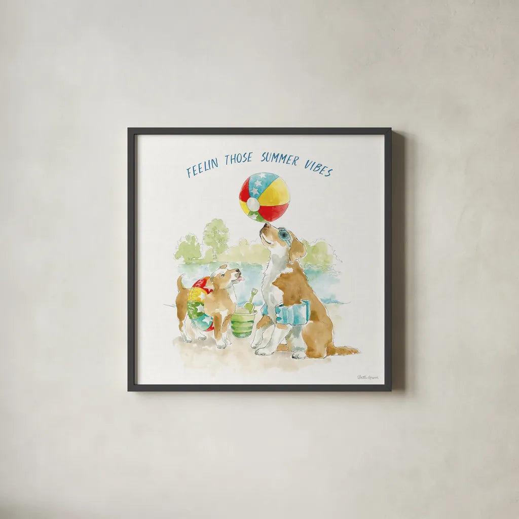 Summer Fun II by Beth Grove. Shown in a sleek black glass frame for a contemporary gallery look. Available as an archival giclee rolled canvas, fine art paper, or poster print. SKU 73989a.