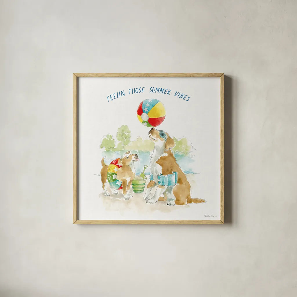 Summer Fun II by Beth Grove. Shown in a natural wood glass frame for a timeless modern aesthetic. Available as an archival giclee rolled canvas, fine art paper, or poster print. SKU 73989a.