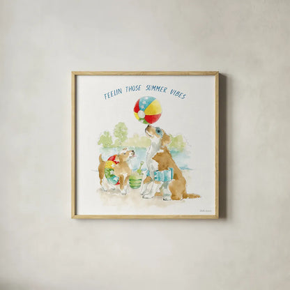 Summer Fun II by Beth Grove. Shown in a natural wood glass frame for a timeless modern aesthetic. Available as an archival giclee rolled canvas, fine art paper, or poster print. SKU 73989a.