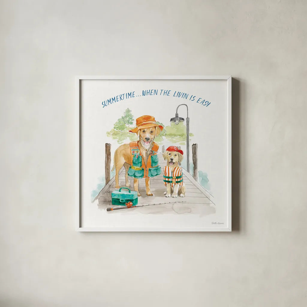 Summer Fun III by Beth Grove. Shown in a crisp white glass frame for a clean and minimalist style. Available as an archival giclee rolled canvas, fine art paper, or poster print. SKU 73990a.