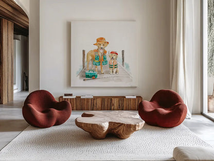 Summer Fun III No Words by Beth Grove. Shown as extra-large giant wall art in a modern living room. Available as an archival giclee rolled canvas, fine art paper, or poster print. SKU 76004a.