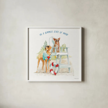 Summer Fun IV by Beth Grove. Shown in a crisp white glass frame for a clean and minimalist style. Available as an archival giclee rolled canvas, fine art paper, or poster print. SKU 73991a.