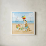 Summer Fun at the Beach II by Beth Grove. Shown in a crisp white glass frame for a clean and minimalist style. Available as an archival giclee rolled canvas, fine art paper, or poster print. SKU 78940a.
