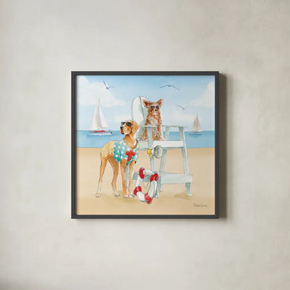 Summer Fun at the Beach IV by Beth Grove. Shown in a sleek black glass frame for a contemporary gallery look. Available as an archival giclee rolled canvas, fine art paper, or poster print. SKU 78941a.