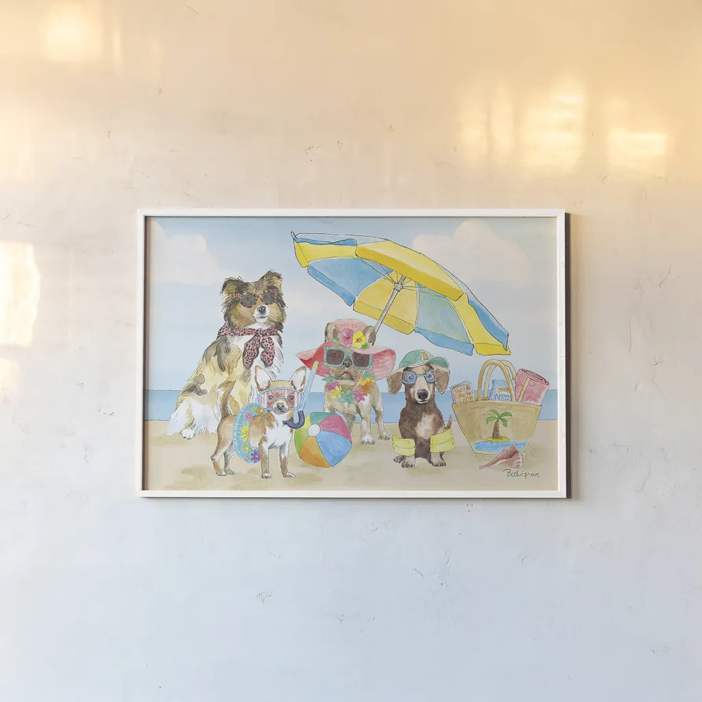 Summer Paws I by Beth Grove. shown as a paper print in a white frame. Available as a archival giclee rolled canvas, fine art paper, or poster print. SKU 48183i.