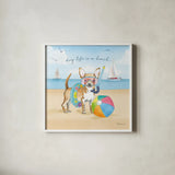 Summer Paws II by Beth Grove. Shown in a crisp white glass frame for a clean and minimalist style. Available as an archival giclee rolled canvas, fine art paper, or poster print. SKU 48184a.