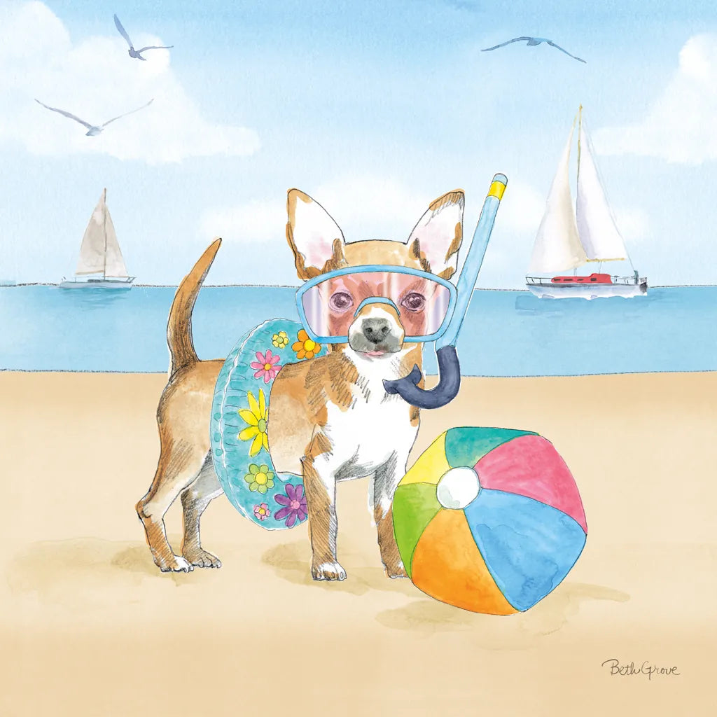 Summer Paws II No Words by Beth Grove. SKU 48911a. Archival Giclee Fine art print for wall decor.