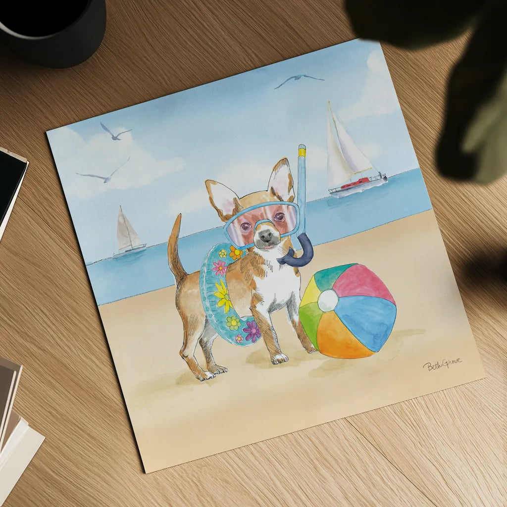 Summer Paws II No Words by Beth Grove. Shown as a detailed flat fine art print, highlighting archival giclee quality. Available as an archival giclee rolled canvas, fine art paper, or poster print. SKU 48911a.