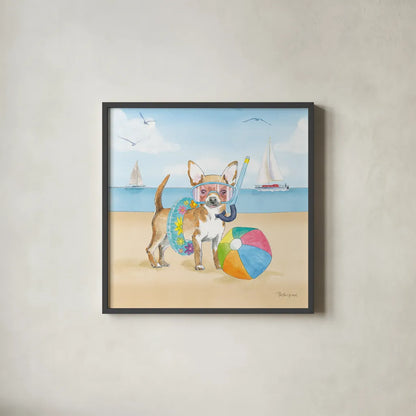 Summer Paws II No Words by Beth Grove. Shown in a sleek black glass frame for a contemporary gallery look. Available as an archival giclee rolled canvas, fine art paper, or poster print. SKU 48911a.