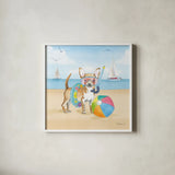 Summer Paws II No Words by Beth Grove. Shown in a crisp white glass frame for a clean and minimalist style. Available as an archival giclee rolled canvas, fine art paper, or poster print. SKU 48911a.