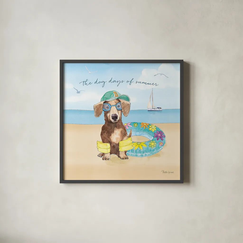 Summer Paws III by Beth Grove. Shown in a sleek black glass frame for a contemporary gallery look. Available as an archival giclee rolled canvas, fine art paper, or poster print. SKU 48185a.