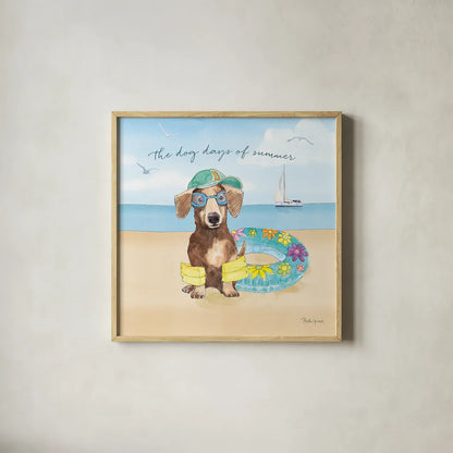 Summer Paws III by Beth Grove. Shown in a natural wood glass frame for a timeless modern aesthetic. Available as an archival giclee rolled canvas, fine art paper, or poster print. SKU 48185a.