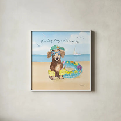 Summer Paws III by Beth Grove. Shown in a crisp white glass frame for a clean and minimalist style. Available as an archival giclee rolled canvas, fine art paper, or poster print. SKU 48185a.