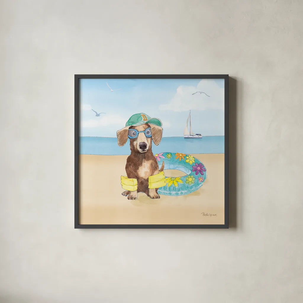 Summer Paws III No Words by Beth Grove. Shown in a sleek black glass frame for a contemporary gallery look. Available as an archival giclee rolled canvas, fine art paper, or poster print. SKU 48912a.