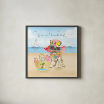 Summer Paws IV by Beth Grove. Shown in a sleek black glass frame for a contemporary gallery look. Available as an archival giclee rolled canvas, fine art paper, or poster print. SKU 48186a.